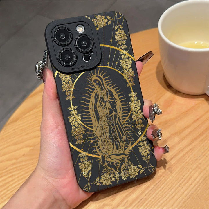 Christianartworkshop Elegante Shining Faith Virgin Mary Handyhülle: Katholisches Andachtsgeschenk - Schwarzes Gold - iPhone 16Pro Max - image 3