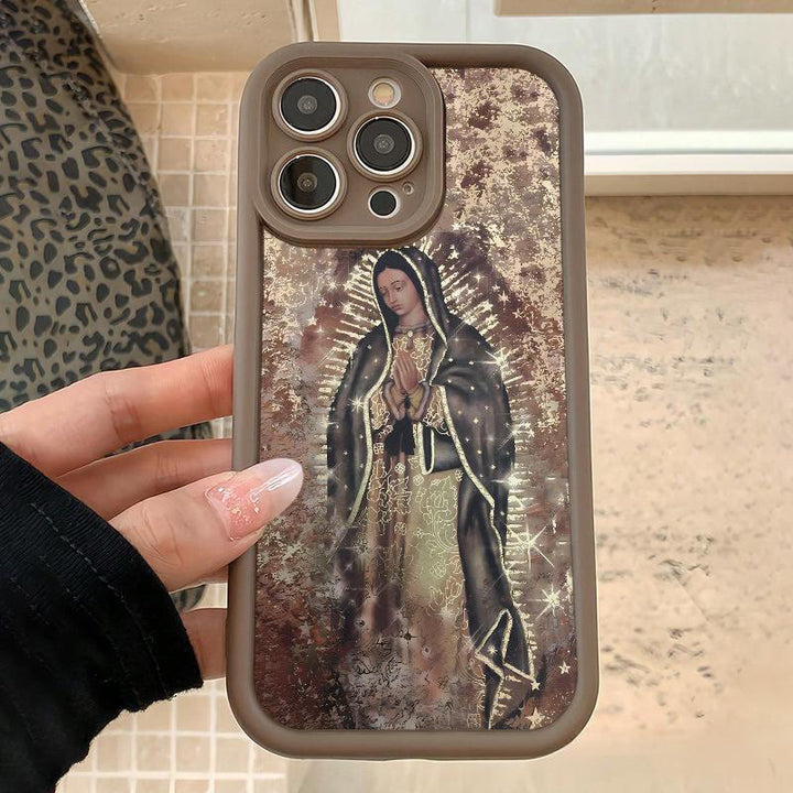 Christianartworkshop Farbiger Stil Unsere Liebe Frau von Guadalupe Gläubige Handyhülle - Braun (brauner Rahmen) - iPhone 16Pro Max - image 6
