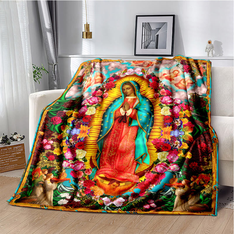 Christianartworkshop Flanelldecke „Unsere Liebe Frau von Guadalupe“ im farbigen Stil: Gemütlicher Glaube für Schlafzimmer und Sofa - A - 264x228cm - image 1