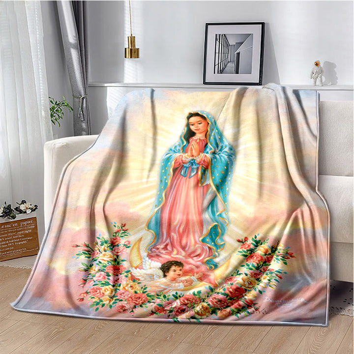 Christianartworkshop Flanelldecke „Unsere Liebe Frau von Guadalupe“ im farbigen Stil: Gemütlicher Glaube für Schlafzimmer und Sofa - C - 264x228cm - image 3