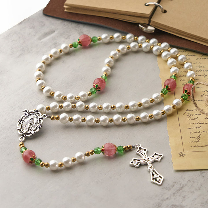 Christianartworkshop Rosenkranz „Floral Grace“ mit rosa und violetten Perlenakzenten - image 7