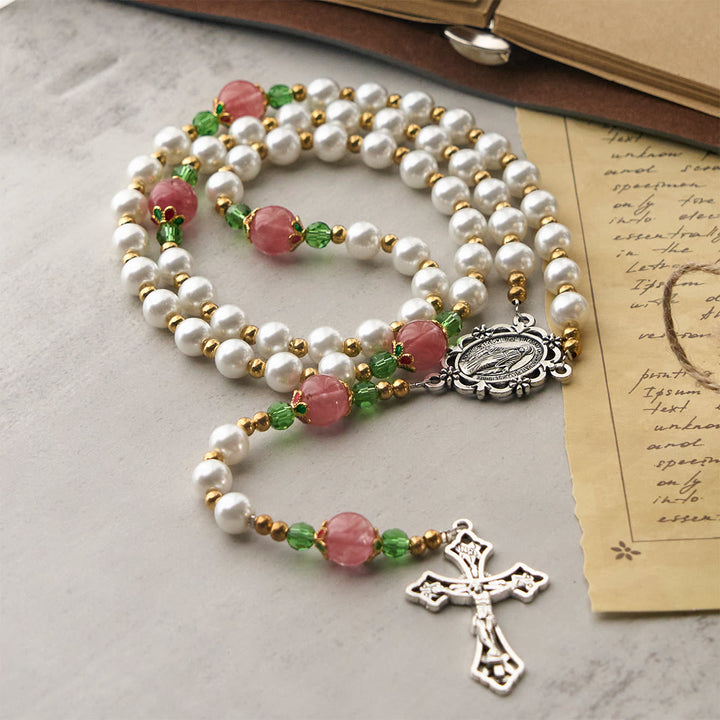 Christianartworkshop Rosenkranz „Floral Grace“ mit rosa und violetten Perlenakzenten - image 5