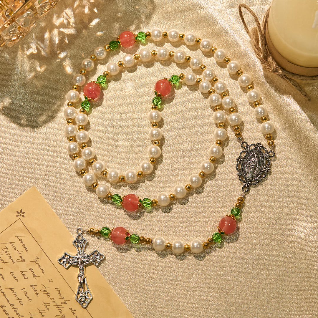 Christianartworkshop Rosenkranz „Floral Grace“ mit rosa und violetten Perlenakzenten - image 3