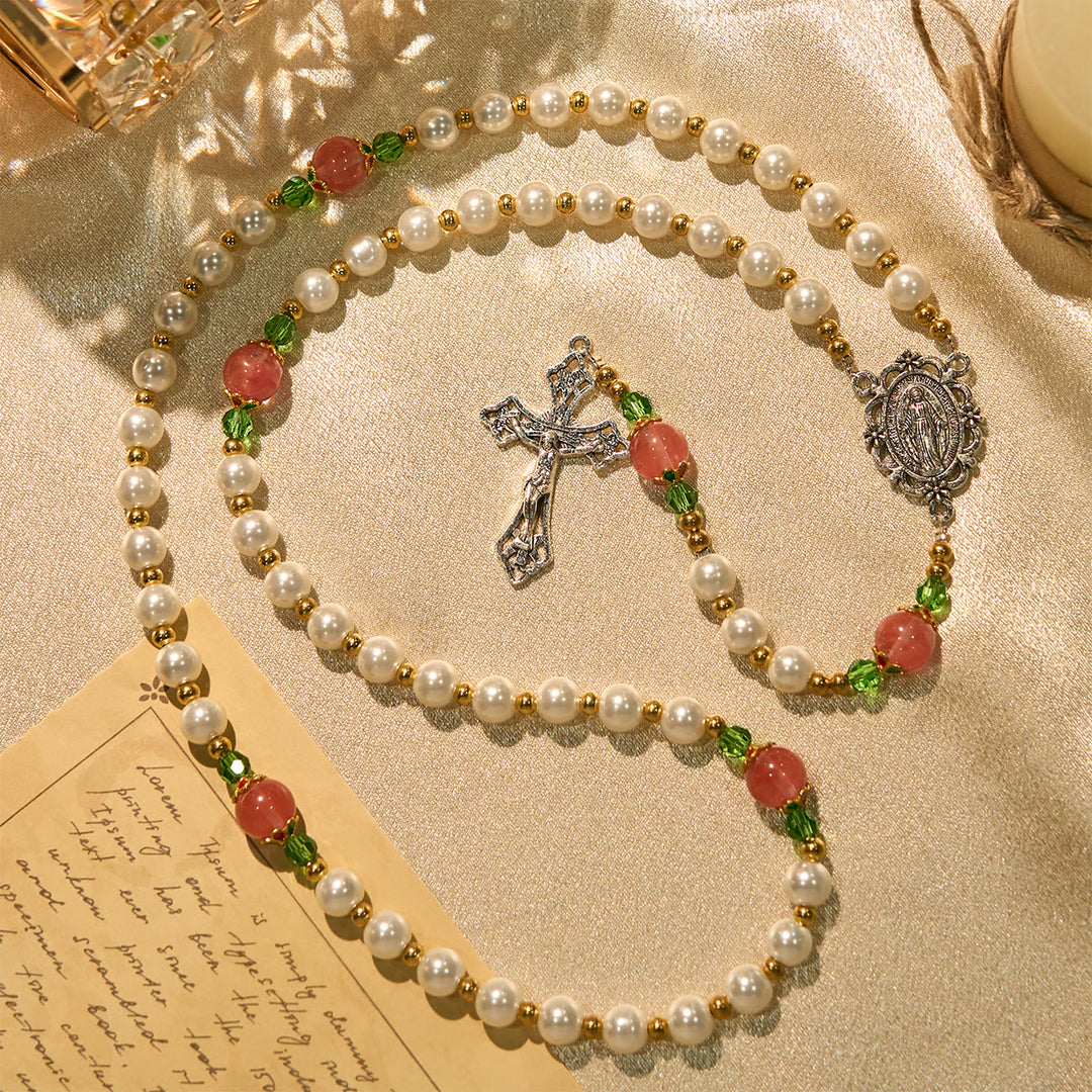 Christianartworkshop Rosenkranz „Floral Grace“ mit rosa und violetten Perlenakzenten - image 4