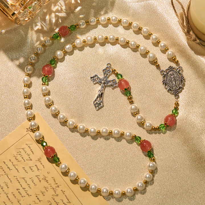 Christianartworkshop Rosenkranz „Floral Grace“ mit rosa und violetten Perlenakzenten - image 4