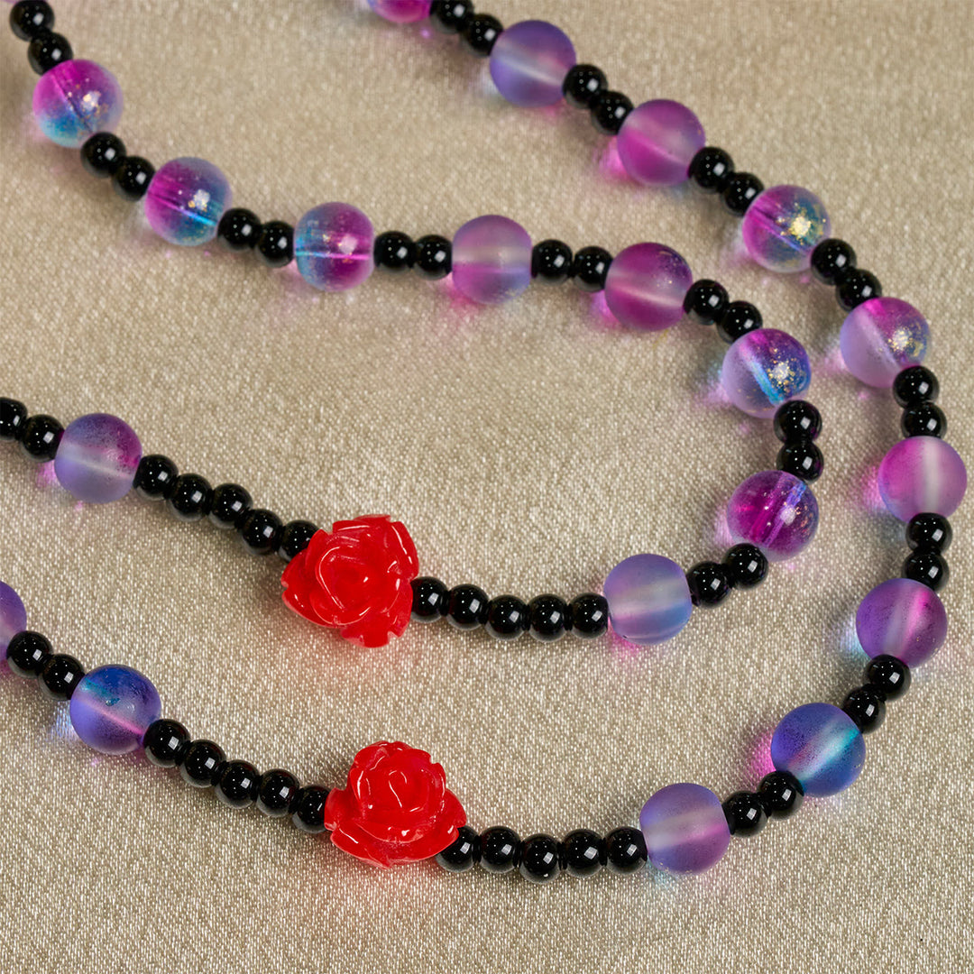 Christianartworkshop Mystischer Rosenkranz aus mattierten lila-blauen Perlen mit roten Rosen und wundertätiger Medaille - image 10