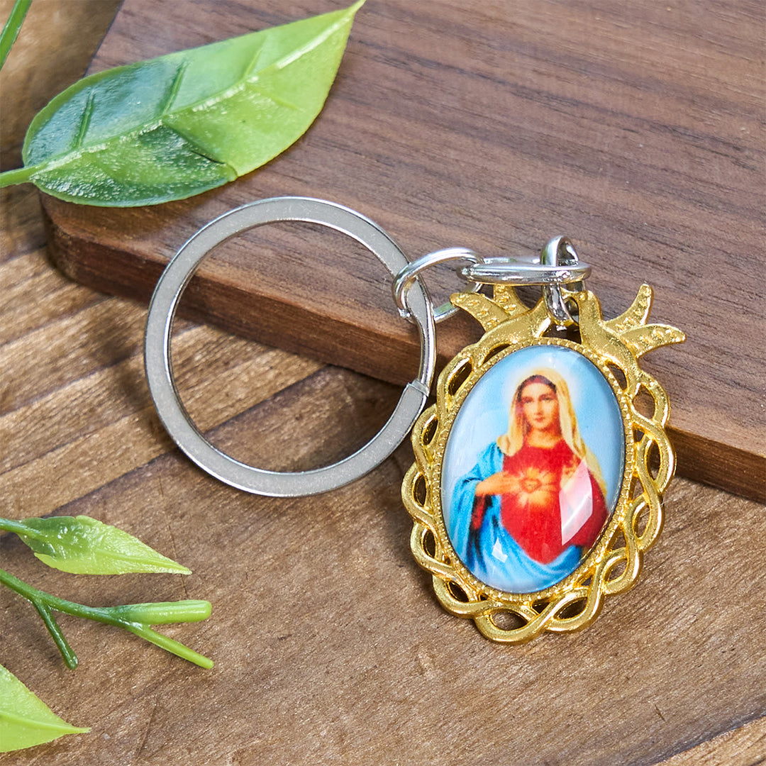 Christianartworkshop Schlüsselanhänger im Vintage-Stil mit dem Heiligen Herzen Mariens: Taube als spiritueller Begleiter - Unsere Liebe Frau - image 1