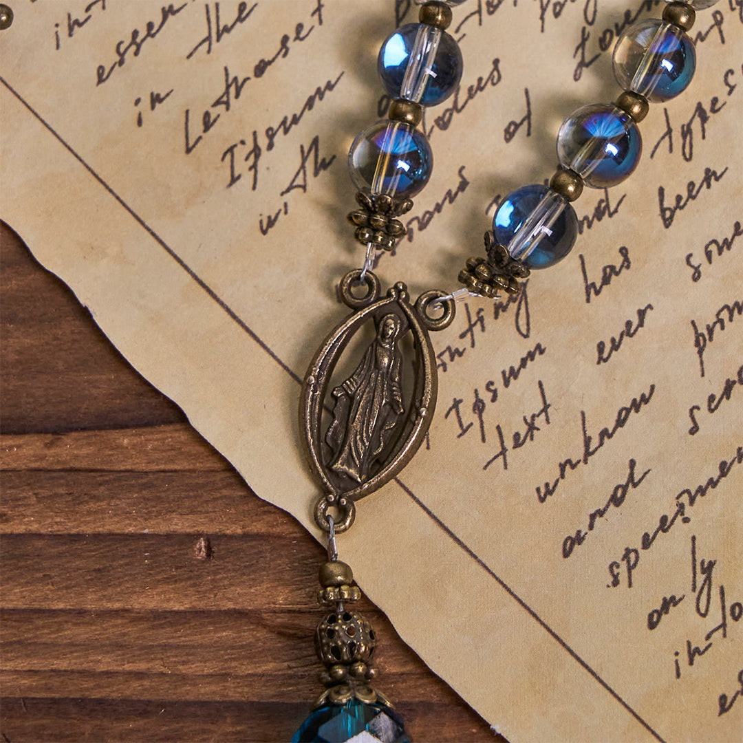 Christianartworkshop Rosenkranz aus schimmerndem, laserblauem Kristall mit Wundertätiger Medaille aus antiker Bronze - image 8