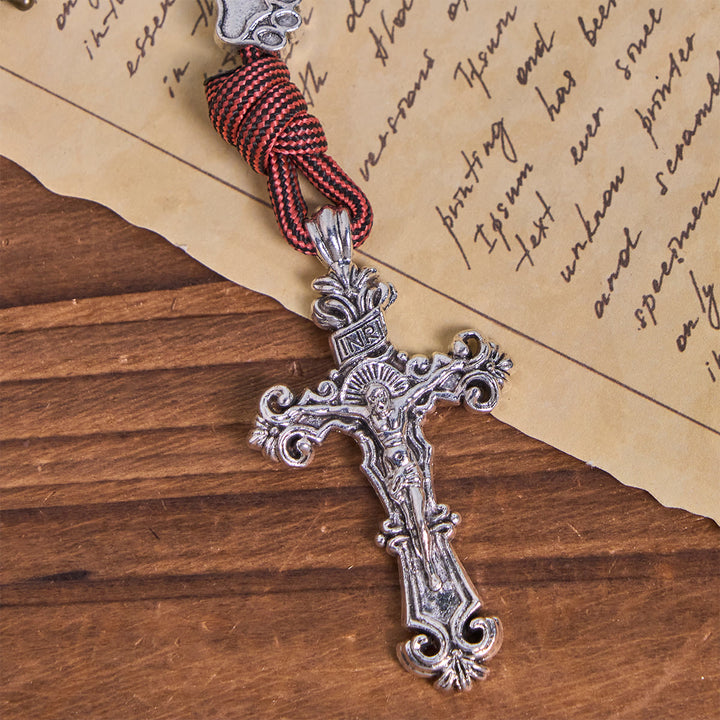 Christianartworkshop Robuster Rosenkranz aus Paracord mit bronzefarbenen Perlen, Pfotenanhängern und St. Michael - image 8