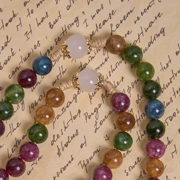 Christianartworkshop Rosenkranz aus bunten Turmalinperlen mit quadratischer Göttlicher Barmherzigkeit und goldenem Kruzifix - image 9