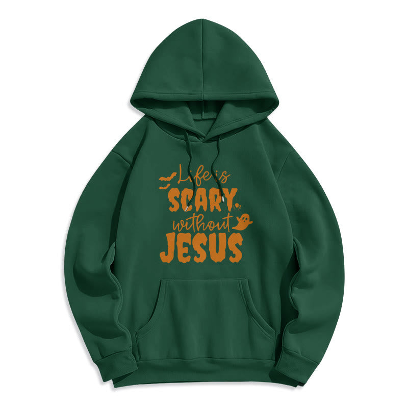Christianartworkshop Das Leben ist beängstigend ohne Jesus. Polyester-Kapuzenpullover mit Fleecefutter - Grün - 2XL - image 6