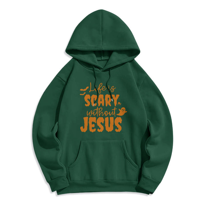 Christianartworkshop Das Leben ist beängstigend ohne Jesus. Polyester-Kapuzenpullover mit Fleecefutter - Grün - 2XL - image 7