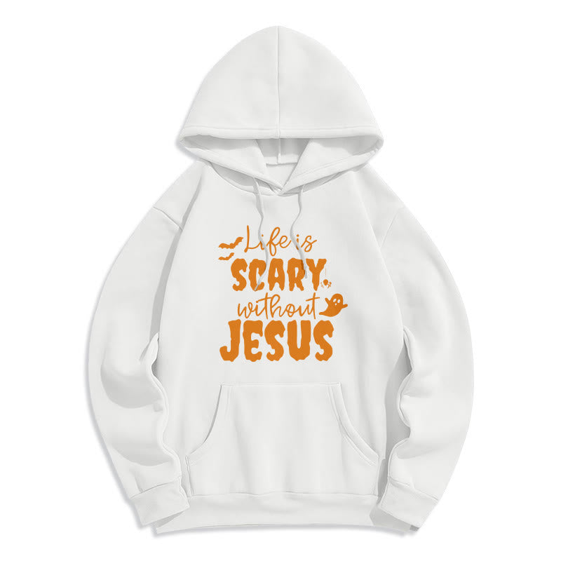 Christianartworkshop Das Leben ist beängstigend ohne Jesus. Polyester-Kapuzenpullover mit Fleecefutter - Weiß - 2XL - image 0