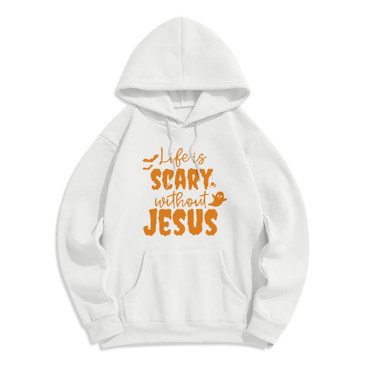 Christianartworkshop Das Leben ist beängstigend ohne Jesus. Polyester-Kapuzenpullover mit Fleecefutter - Weiß - 2XL - image 0