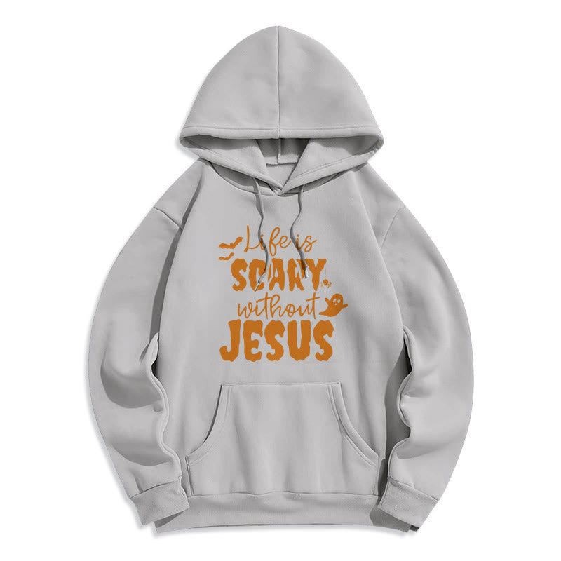 Christianartworkshop Das Leben ist beängstigend ohne Jesus. Polyester-Kapuzenpullover mit Fleecefutter - Grau - 2XL - image 3