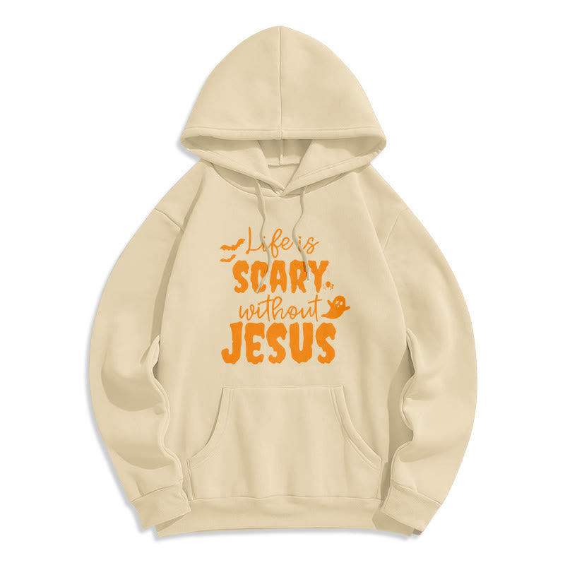 Christianartworkshop Das Leben ist beängstigend ohne Jesus. Polyester-Kapuzenpullover mit Fleecefutter - Beige - 2XL - image 3