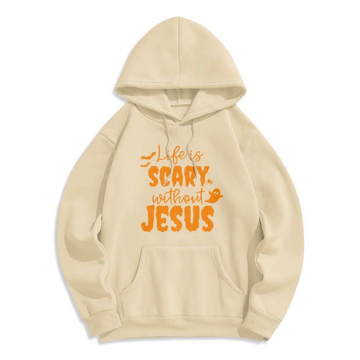 Christianartworkshop Das Leben ist beängstigend ohne Jesus. Polyester-Kapuzenpullover mit Fleecefutter - Beige - 2XL - image 3