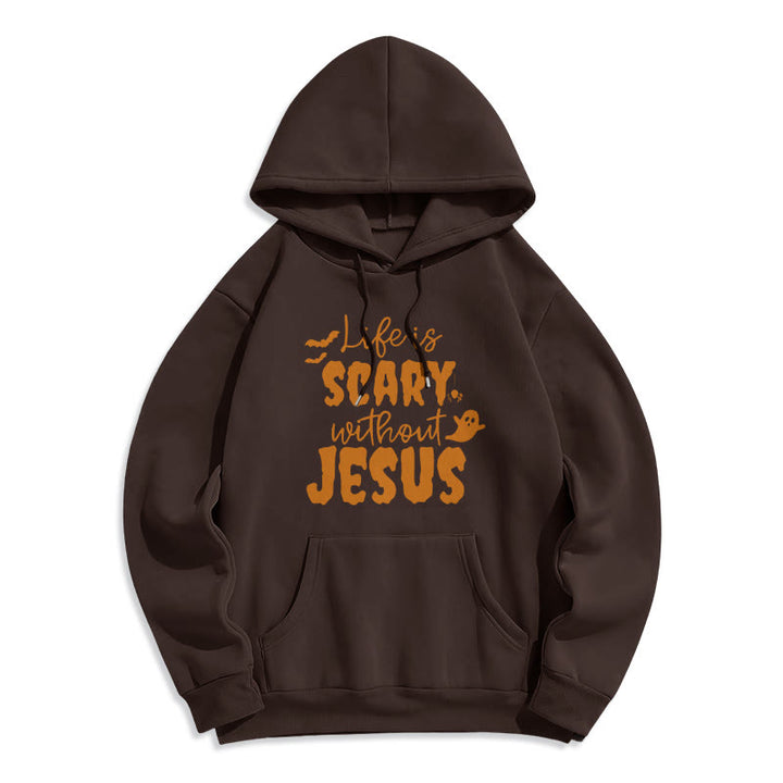 Christianartworkshop Das Leben ist beängstigend ohne Jesus. Polyester-Kapuzenpullover mit Fleecefutter - Braun - 2XL - image 8