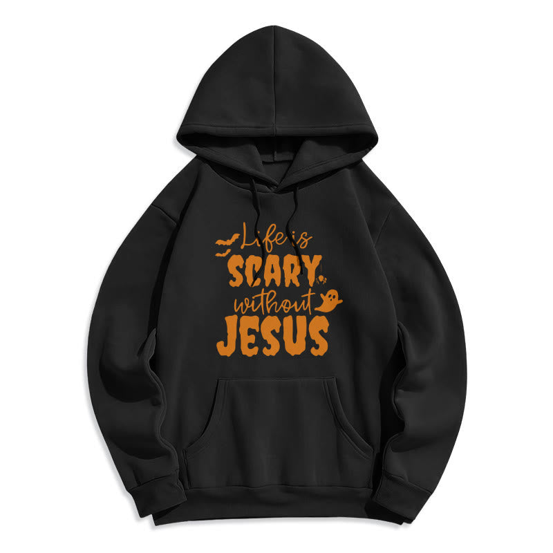 Christianartworkshop Das Leben ist beängstigend ohne Jesus. Polyester-Kapuzenpullover mit Fleecefutter - Schwarz - 2XL - image 6