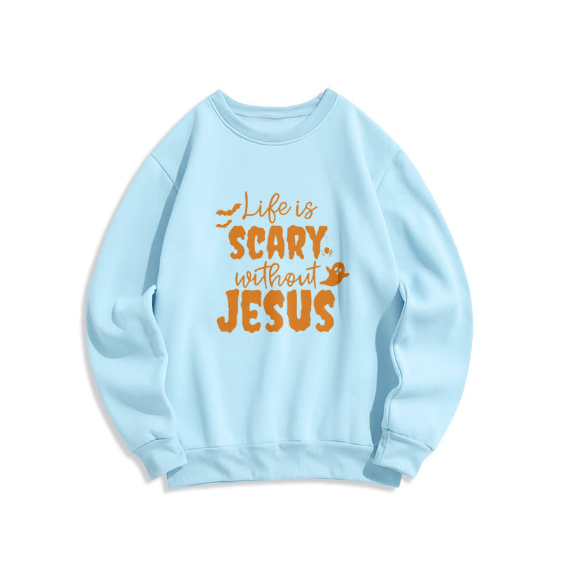 Christianartworkshop „Das Leben ist beängstigend ohne Jesus“ Fleecegefüttertes Polyester-Sweatshirt - Blau - 2XL - image 3