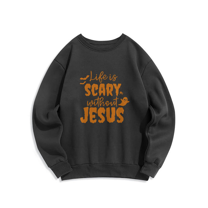 Christianartworkshop „Das Leben ist beängstigend ohne Jesus“ Fleecegefüttertes Polyester-Sweatshirt - Schwarz - 2XL - image 4