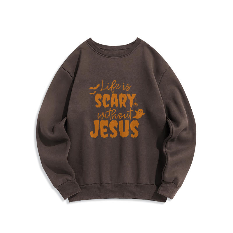 Christianartworkshop Das Leben ist beängstigend ohne Jesus, Polyester-Sweatshirt mit Fleecefutter - Braun - 2XL - image 6