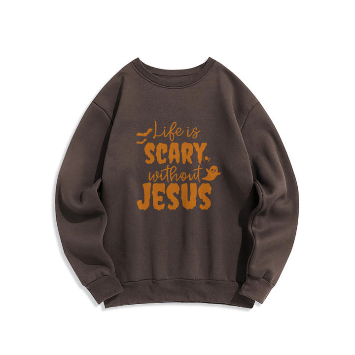 Christianartworkshop Das Leben ist beängstigend ohne Jesus, Polyester-Sweatshirt mit Fleecefutter - Braun - 2XL - image 6