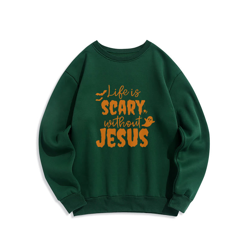 Christianartworkshop „Das Leben ist beängstigend ohne Jesus“ Fleecegefüttertes Polyester-Sweatshirt - Grün - 2XL - image 5