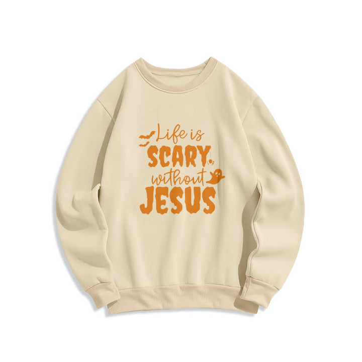 Christianartworkshop Das Leben ist beängstigend ohne Jesus, Polyester-Sweatshirt mit Fleecefutter - Beige - 2XL - image 3
