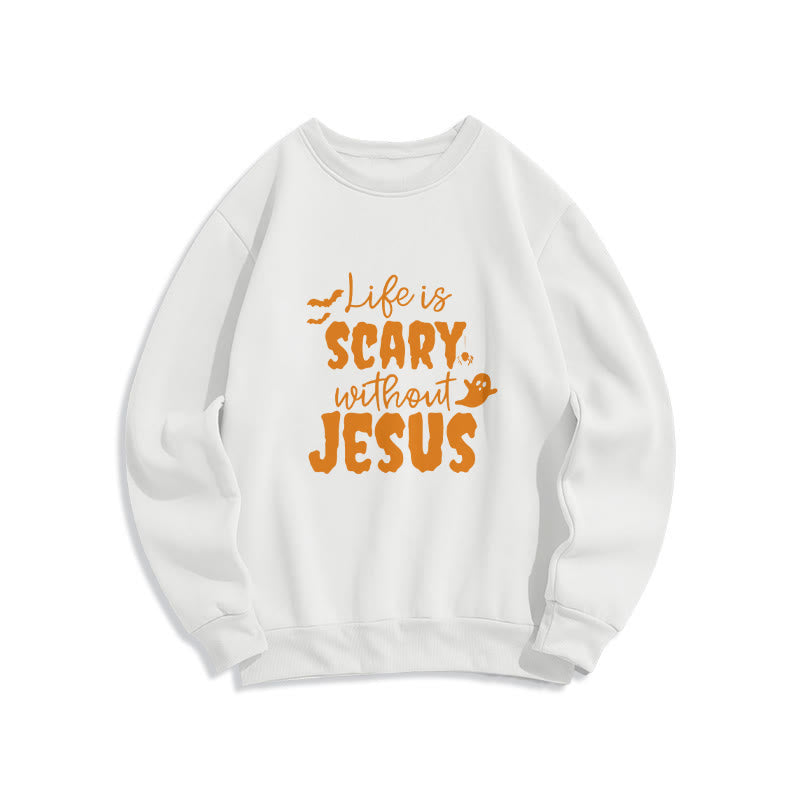 Christianartworkshop „Das Leben ist beängstigend ohne Jesus“ Fleecegefüttertes Polyester-Sweatshirt - Weiß - 2XL - image 0