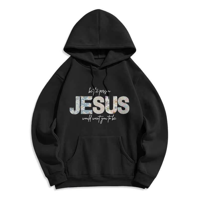 Christianartworkshop Floral Faith Jesus-Centered Fleece-gefütterter Polyester-Kapuzenpullover - Schwarz - 2XL - image 3