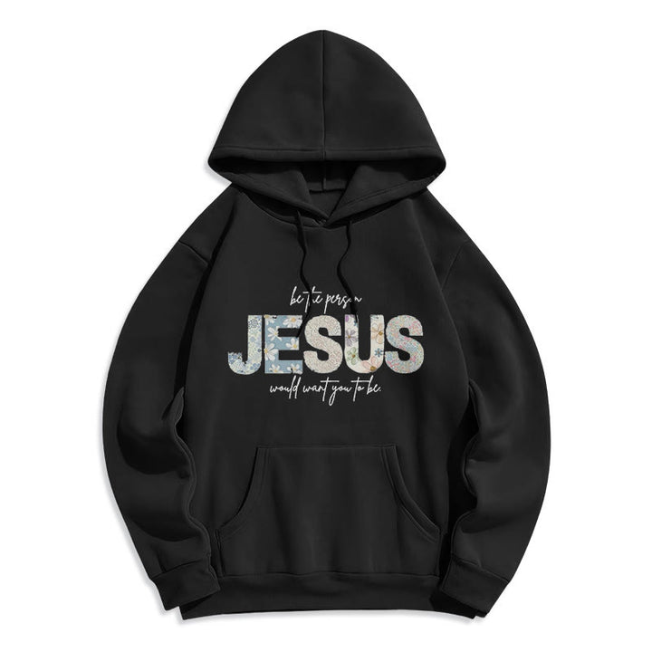 Christianartworkshop Floral Faith Jesus-Centered Fleece-gefütterter Polyester-Kapuzenpullover - Schwarz - 2XL - image 3