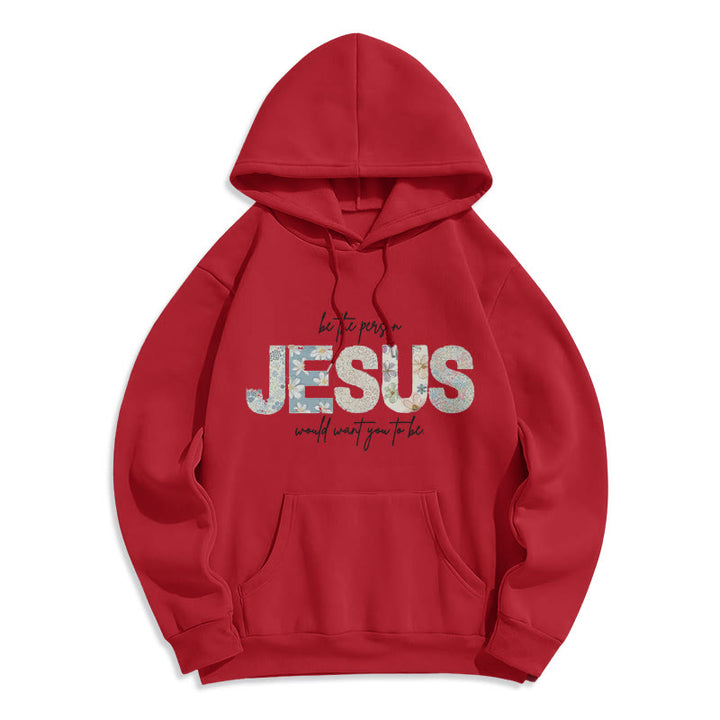 Christianartworkshop Floral Faith Jesus-Centered Fleece-gefütterter Polyester-Kapuzenpullover - Rot - 2XL - image 4