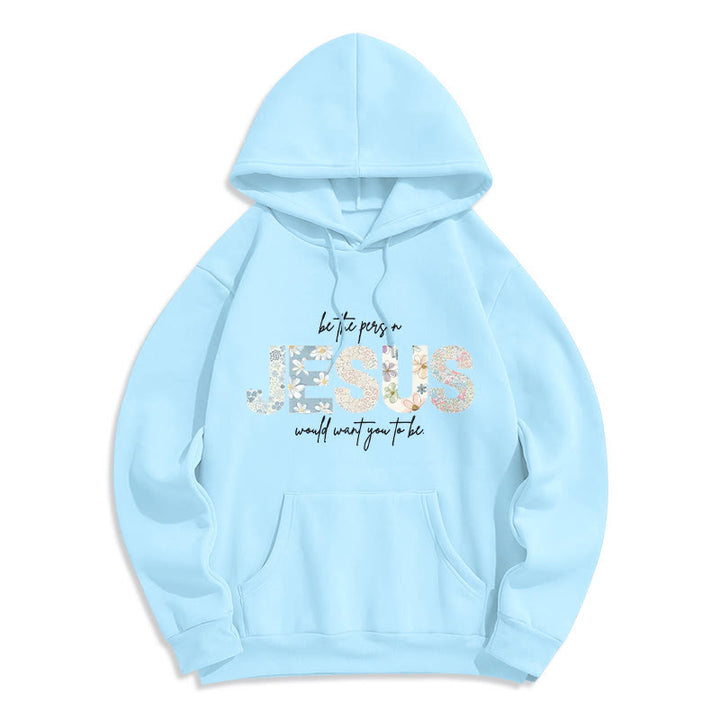 Christianartworkshop Floral Faith Jesus-Centered Fleece-gefütterter Polyester-Kapuzenpullover - Blau - 2XL - image 8