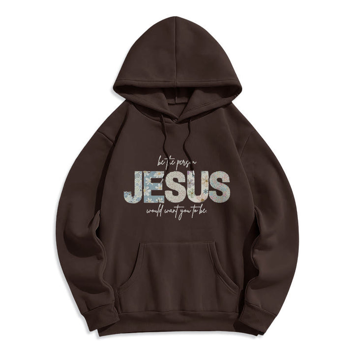 Christianartworkshop Floral Faith Jesus-Centered Fleece-gefütterter Polyester-Kapuzenpullover - Braun - 2XL - image 4