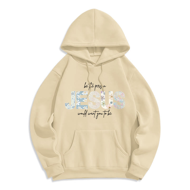 Christianartworkshop Floral Faith Jesus-Centered Fleece-gefütterter Polyester-Kapuzenpullover - Beige - 2XL - image 8