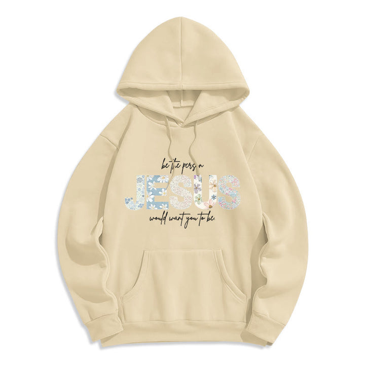 Christianartworkshop Floral Faith Jesus-Centered Fleece-gefütterter Polyester-Kapuzenpullover - Beige - 2XL - image 8