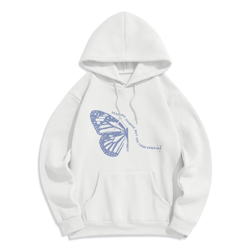 Christianartworkshop Jahreszeitenwechsel Herr bleibt Schmetterlingsmotiv Fleecegefütterter Polyester-Hoodie - Weiß - 2XL - image 0