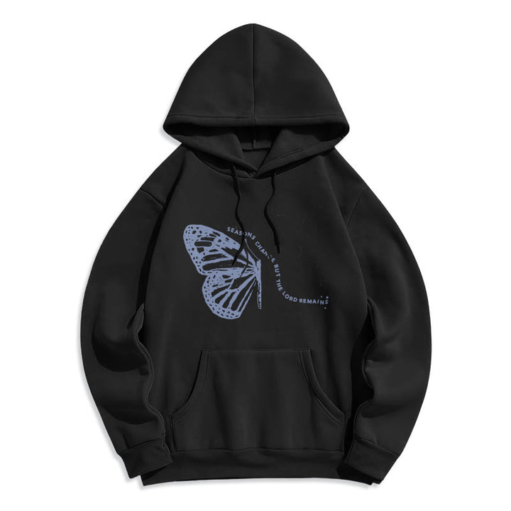 Christianartworkshop Jahreszeitenwechsel Herr bleibt Schmetterlingsmotiv Fleecegefütterter Polyester-Hoodie - Schwarz - 2XL - image 4
