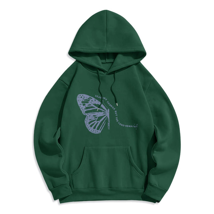 Christianartworkshop Jahreszeitenwechsel Herr bleibt Schmetterlingsmotiv Fleecegefütterter Polyester-Hoodie - Grün - 2XL - image 5