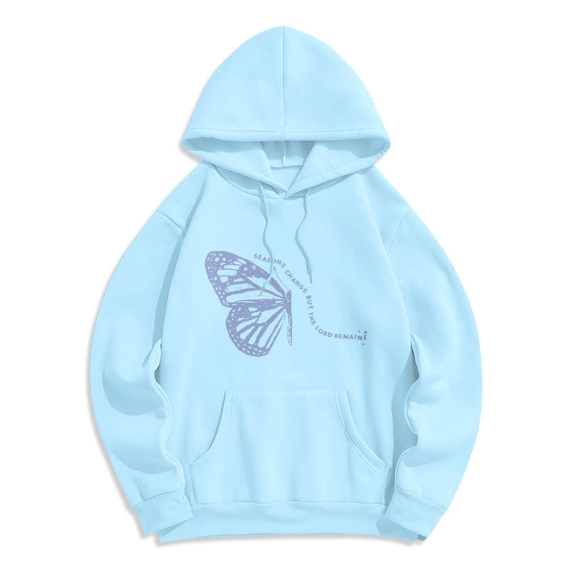 Christianartworkshop Jahreszeitenwechsel Herr bleibt Schmetterlingsmotiv Fleecegefütterter Polyester-Hoodie - Blau - 2XL - image 1