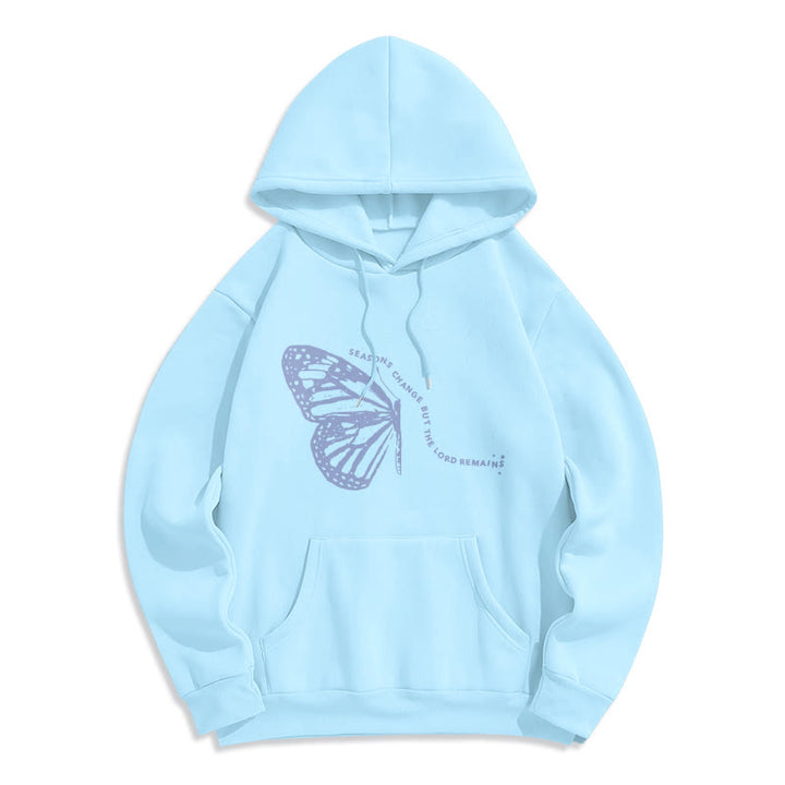 Christianartworkshop Jahreszeitenwechsel Herr bleibt Schmetterlingsmotiv Fleecegefütterter Polyester-Hoodie - Blau - 2XL - image 1