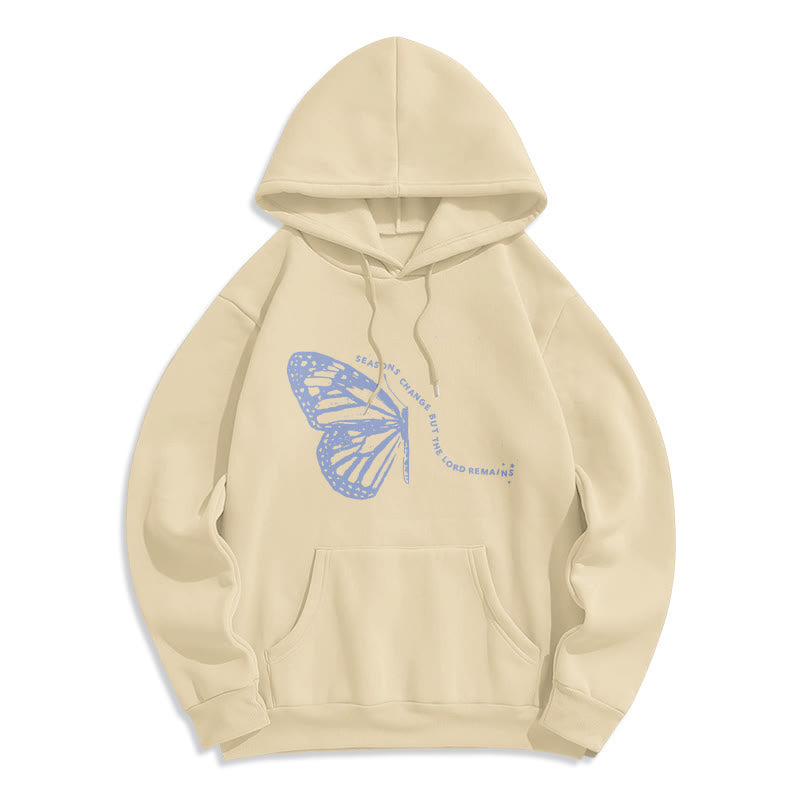 Christianartworkshop Jahreszeitenwechsel Herr bleibt Schmetterlingsmotiv Fleecegefütterter Polyester-Hoodie - Beige - 2XL - image 2