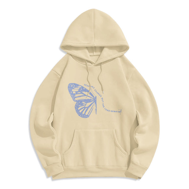 Christianartworkshop Jahreszeitenwechsel Herr bleibt Schmetterlingsmotiv Fleecegefütterter Polyester-Hoodie - Beige - 2XL - image 2