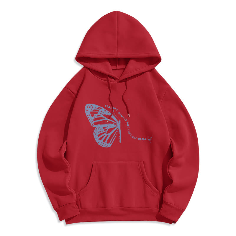 Christianartworkshop Jahreszeitenwechsel Herr bleibt Schmetterlingsmotiv Fleecegefütterter Polyester-Hoodie - Rot - 2XL - image 7