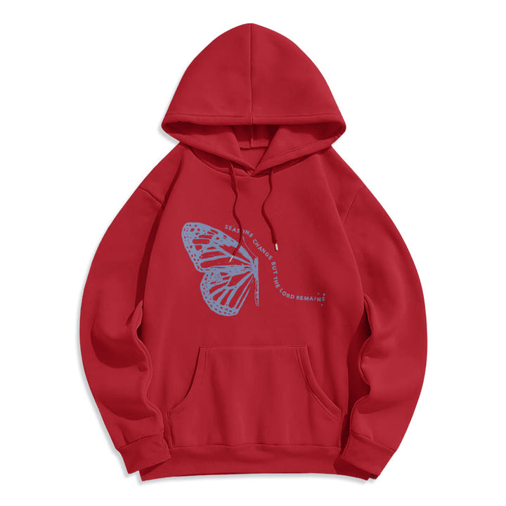 Christianartworkshop Jahreszeitenwechsel Herr bleibt Schmetterlingsmotiv Fleecegefütterter Polyester-Hoodie - Rot - 2XL - image 7