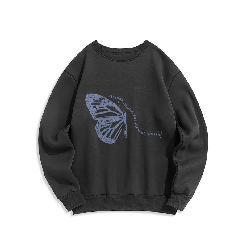 Christianartworkshop Jahreszeitenwechsel Herr bleibt Schmetterlingsmotiv Fleecegefüttertes Polyester-Sweatshirt - Schwarz - 2XL - image 5