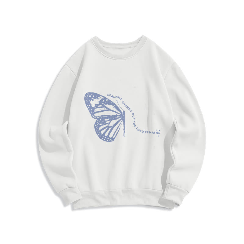 Christianartworkshop Jahreszeitenwechsel Herr bleibt Schmetterlingsmotiv Fleecegefüttertes Polyester-Sweatshirt - Weiß - 2XL - image 0