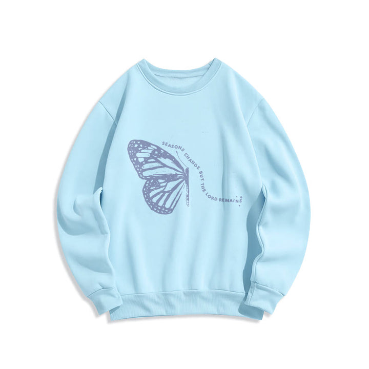Christianartworkshop Jahreszeitenwechsel Herr bleibt Schmetterlingsmotiv Fleecegefüttertes Polyester-Sweatshirt - Blau - 2XL - image 1