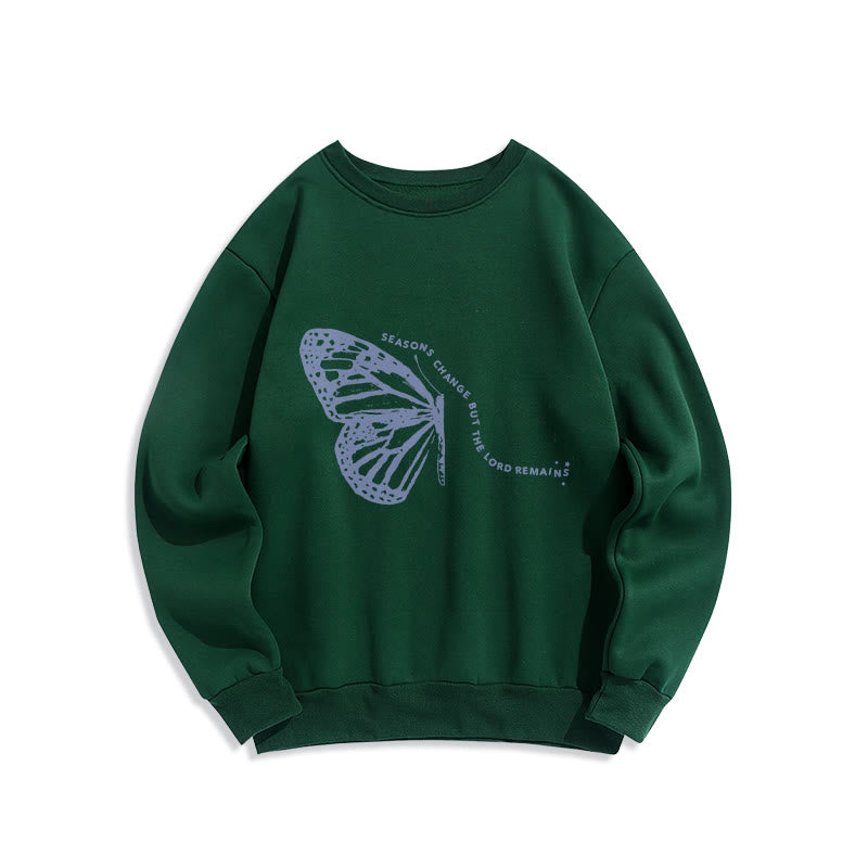 Christianartworkshop Jahreszeitenwechsel Herr bleibt Schmetterlingsmotiv Fleecegefüttertes Polyester-Sweatshirt - Grün - 2XL - image 4